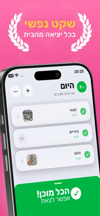 רשימת הבדיקות היומית בבדוק עם תנור, כיריים ודלת מסומנים כבוצעו